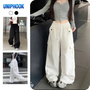 Quần Jogger Nữ Ống Rộng Túi Hộp Thun Co Giãn Thoải Mái - Chất Tuyết Mưa UNIPHOOK