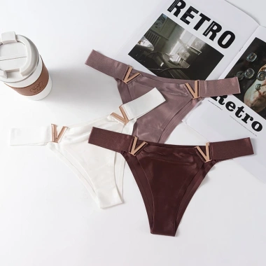 Quần lót nữ lụa bóng không viền chữ V, bikini cạp kim loại thể thao gợi cảm - Giá chỉ 55.000₫ 7