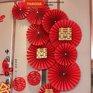 Quạt giấy đỏ Phương Decor - Phụ kiện trang trí Tết, lễ hội, giá 20.000₫ 6