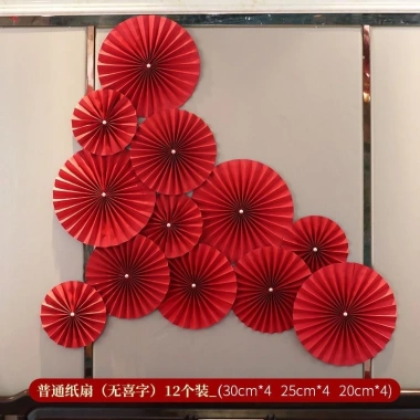 Quạt giấy đỏ Tết - Đường kính 10-40cm, gắn ngọc, set quà tặng, chỉ 4.000đ