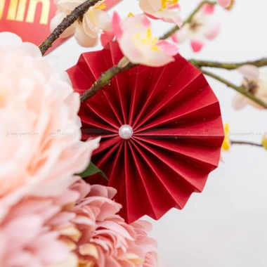 Quạt giấy đỏ Tết - Đường kính 10-40cm, gắn ngọc, set quà tặng, chỉ 4.000đ 2