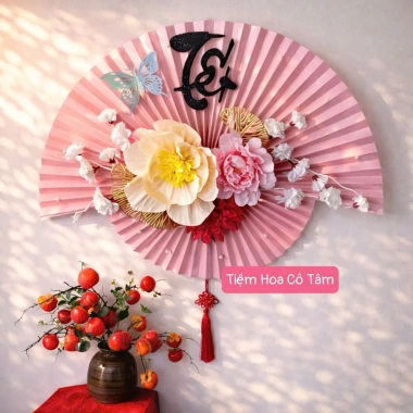 Quạt Hồng Trang Trí Tết Cỡ Lớn Set Nguyên Liệu Quạt Hoa Decor, Giấy Gấp Sẵn, Hoa Phụ Kiện Sang Trọng, Giá 99.900đ