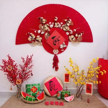 Quạt Hồng Trang Trí Tết Cỡ Lớn Set Nguyên Liệu Quạt Hoa Decor, Giấy Gấp Sẵn, Hoa Phụ Kiện Sang Trọng, Giá 99.900đ
