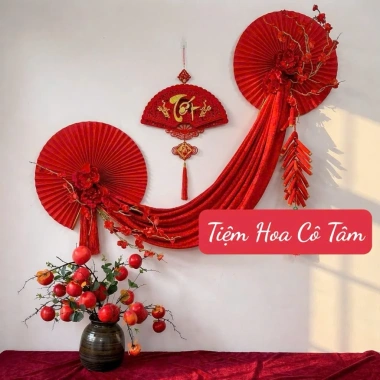 Quạt Hồng Trang Trí Tết Cỡ Lớn Set Nguyên Liệu Quạt Hoa Decor, Giấy Gấp Sẵn, Hoa Phụ Kiện Sang Trọng, Giá 99.900đ