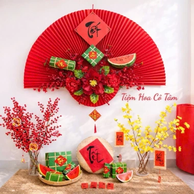 Quạt Hồng Trang Trí Tết Cỡ Lớn Set Nguyên Liệu Quạt Hoa Decor, Giấy Gấp Sẵn, Hoa Phụ Kiện Sang Trọng, Giá 99.900đ