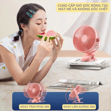 Quạt kẹp bàn mini 15.000mAh – Đèn ban đêm, 4 tốc độ gió, không tiếng ồn, tuổi thọ pin dài 9 Quạt kẹp bàn mini 15.000mAh – Đèn ban đêm, 4 tốc độ gió, không tiếng ồn, tuổi thọ pin dài 9