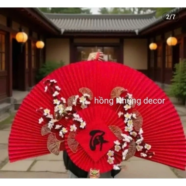 Quạt nhung đỏ dài 1m sét phụ kiện - Hoa trang trí Tết, tặng móctreo - 134.100₫