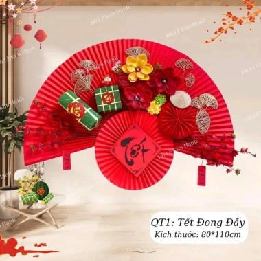 Quạt nhung đỏ dài 1m sét phụ kiện - Hoa trang trí Tết, tặng móctreo - 134.100₫