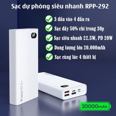 Re max RPP-292 Pin sạc dự phòng 20.000mAh 22.5W, sạc nhanh 4 thiết bị - 359.000₫