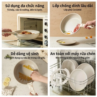 Redchef Bộ Dụng Cụ Nấu Ăn Đá Gốm Chống Dính 16 Món Tay Cầm Tháo Rời PTFE PFOA
