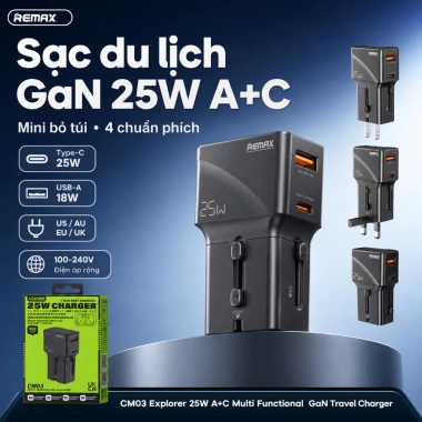 REMAX CM03 Bộ sạc du lịch đa năng 2.500W+25W A+C - Sạc nhanh, an toàn, giá 262.000 VNĐ