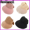 RESILIENCI1 Mũ dệt kim nơ ngư dân Unisex - Che nắng UV, rỗng, vành rộng, thoáng khí Panama