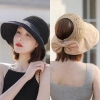 RESILIENCI1 Mũ dệt kim nơ ngư dân Unisex - Che nắng UV, rỗng, vành rộng, thoáng khí Panama 7
