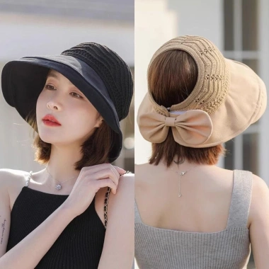 RESILIENCI1 Mũ dệt kim nơ ngư dân Unisex - Che nắng UV, rỗng, vành rộng, thoáng khí Panama