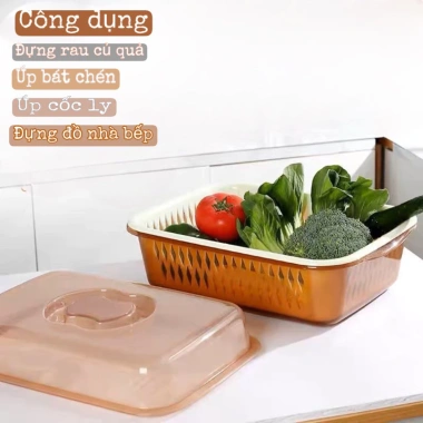 Rổ Đựng Hoa Quả GH86 – Rổ Úp Bát, Hộp Rau Củ Quả Có Nắp kèm Hứng Nước, Giá chỉ 45.000