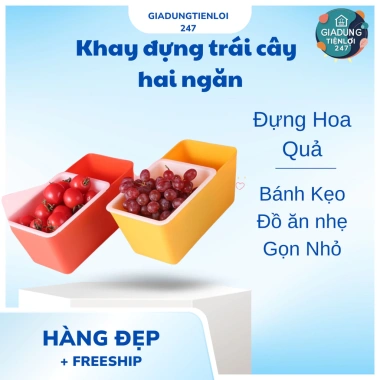 Rổ Đựng Trái Cây 2 Ngăn 2in1 - Khay Đồ Ăn Vật, Giữ Vỏ Hạt, Dễ Vệ Sinh, An Toàn, Giá 26.505 VND