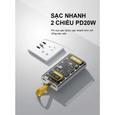 Sạc 50.000mAh PD 22.5W nhanh, 4 dây tích hợp và đèn LED chiếu sáng - Giá 200.000đ 8