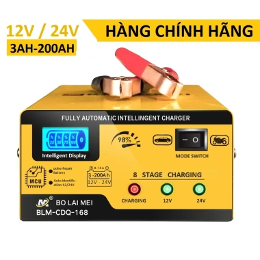 Sạc ắc quy 12V/24V 200AH Bolaimei BT-168 – Tự ngắt khi đầy, cho ô tô, xe máy, bình khô/nước, giảm 18% Sạc ắc quy 12V/24V 200AH Bolaimei BT-168 – Tự ngắt khi đầy, cho ô tô, xe máy, bình khô/nước, giảm 18%
