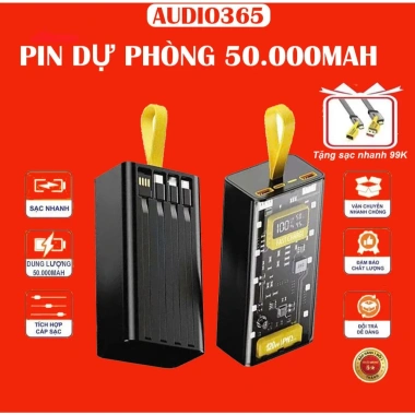 Sạc điện thoại 120W 50.000mAh PD 22.5W kèm 4 cáp và đèn LED - AUDIO365 - 239.000₫