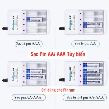 Sạc DP-B02 Doublepow 4 khe 4 viên AA/AAA cho mic không dây, camera, đồ chơi trẻ em 49.500