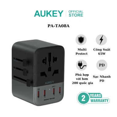 Sạc Du Lịch Đa Năng Aukey PA-TA08A 65W Hỗ Trợ Sạc Nhanh, Chính Hãng, Giá 750.000₫