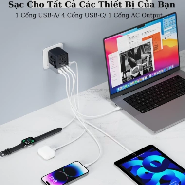 Sạc Du Lịch Đa Năng Aukey PA-TA08A 65W Hỗ Trợ Sạc Nhanh, Chính Hãng, Giá 750.000₫