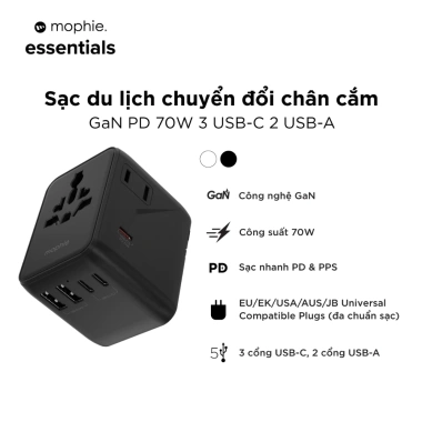 Sạc du lịch đa năng Mophie 70W PD GaN - Củ sạc 180+ quốc gia, chính hãng, bảo hành 2 năm, giảm giá 17% 10