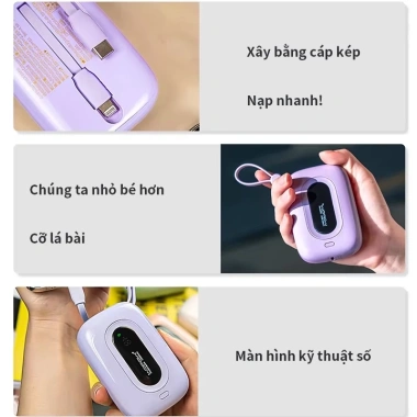 Sạc dự phòng 10.000mAh 2 cổng sạc nhanh kèm cáp iP+Type-C, gọn nhẹ, LED hiển phần trăm - 210.000 VND 4