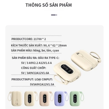 Sạc dự phòng 10.000mAh 2 cổng sạc nhanh kèm cáp iP+Type-C, gọn nhẹ, LED hiển phần trăm - 210.000 VND 8