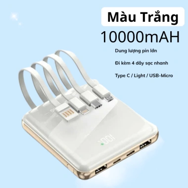 Sạc dự phòng 10.000mAh – 4 dây Light/USB‑Micro/Type‑C, màn hình % pin, giảm còn 229k 9 Sạc dự phòng 10.000mAh – 4 dây Light/USB‑Micro/Type‑C, màn hình % pin, giảm còn 229k 9