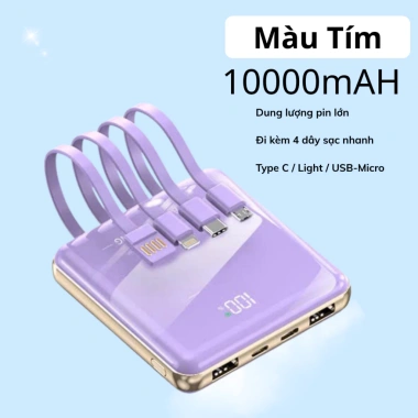 Sạc dự phòng 10.000mAh – 4 dây Light/USB‑Micro/Type‑C, màn hình % pin, giảm còn 229k 10 Sạc dự phòng 10.000mAh – 4 dây Light/USB‑Micro/Type‑C, màn hình % pin, giảm còn 229k 10