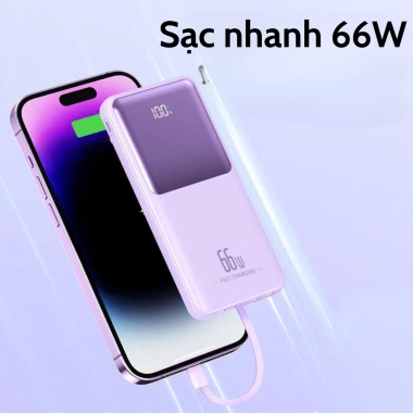 Sạc Dự Phòng 10.000mAh kèm 4 Cáp Sạc Nhanh Type-C, Light, USB-Micro - Sạc Nhiều Thiết Bị, Quà Tặng 199k 4