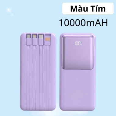 Sạc Dự Phòng 10.000mAh kèm 4 Cáp Sạc Nhanh Type-C, Light, USB-Micro - Sạc Nhiều Thiết Bị, Quà Tặng 199k 9
