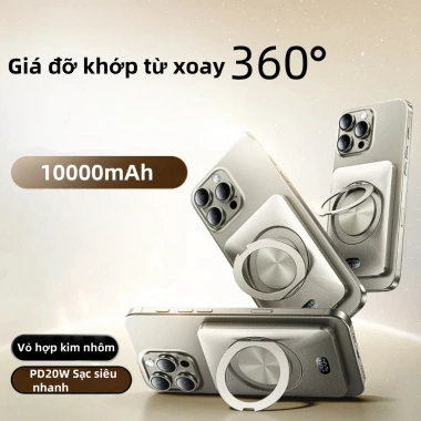 Sạc dự phòng 10.000mAh mini không dây, nam châm tự động, sạc nhanh 20W và cáp cho iPhone 12‑17 Pro - 349.000₫
