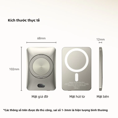 Sạc dự phòng 10.000mAh mini không dây, nam châm tự động, sạc nhanh 20W và cáp cho iPhone 12‑17 Pro - 349.000₫