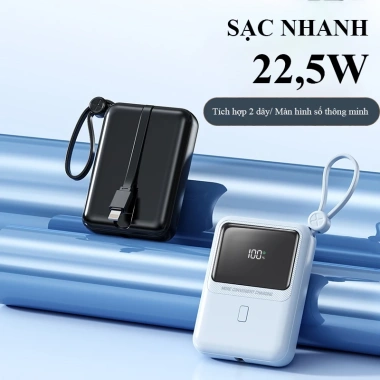Sạc dự phòng 10.000mAh sạc nhanh 22.5W cầm tay với 2 dây cho iPhone Samsung Oppo PD01S