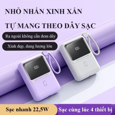 Sạc dự phòng 10.000mAh sạc nhanh 22.5W cầm tay với 2 dây cho iPhone Samsung Oppo PD01S