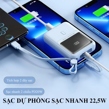 Sạc dự phòng 10.000mAh sạc nhanh 22.5W cầm tay với 2 dây cho iPhone Samsung Oppo PD01S 9 Sạc dự phòng 10.000mAh sạc nhanh 22.5W cầm tay với 2 dây cho iPhone Samsung Oppo PD01S 9