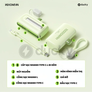 Sạc Dự Phòng 10.000mAh WP113 WEKOMEVN – Cáp C+ – Sạc Nhanh 22.5W, Hiển Thị % Pin 4 Sạc Dự Phòng 10.000mAh WP113 WEKOMEVN – Cáp C+ – Sạc Nhanh 22.5W, Hiển Thị % Pin 4