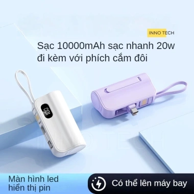 Sạc Dự Phòng 12.000mAh Cáp Tích Hợp Sạc Nhanh 20W + Màn Hình LED Mini - Lên Máy Bay, Giá 134k