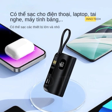 Sạc Dự Phòng 12.000mAh Cáp Tích Hợp Sạc Nhanh 20W + Màn Hình LED Mini - Lên Máy Bay, Giá 134k
