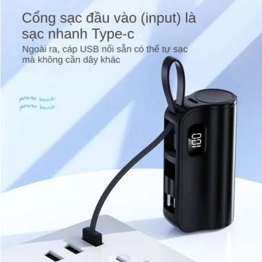 Sạc Dự Phòng 12.000mAh Cáp Tích Hợp Sạc Nhanh 20W + Màn Hình LED Mini - Lên Máy Bay, Giá 134k 4 Sạc Dự Phòng 12.000mAh Cáp Tích Hợp Sạc Nhanh 20W + Màn Hình LED Mini - Lên Máy Bay, Giá 134k 4