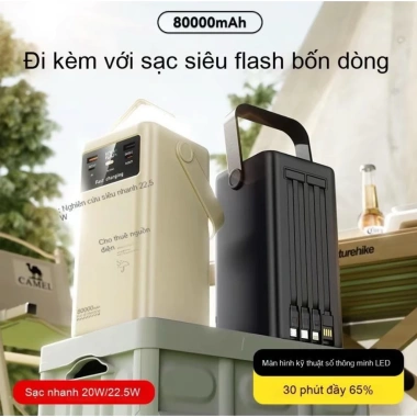 Sạc Dự Phòng 120W 80.000mAh Đèn LED Quay Sách, 4 Cổng Sạc Tháo Rời - 2.026