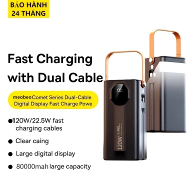 Sạc Dự Phòng 120W 80.000mAh Dung Lượng Lớn - 2 Dây Sạc & Đèn LED, Tương Thích Mọi Máy