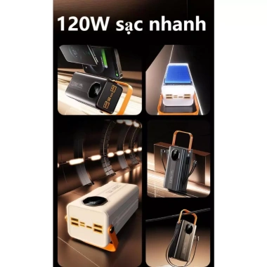 Sạc Dự Phòng 120W 80.000mAh Dung Lượng Lớn - 2 Dây Sạc & Đèn LED, Tương Thích Mọi Máy