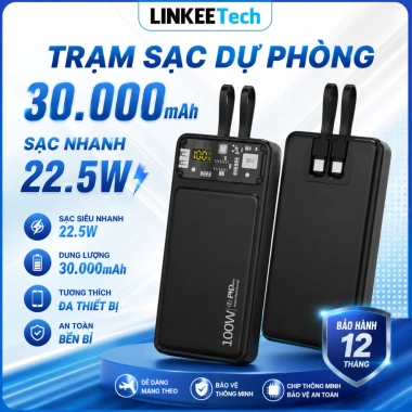 Sạc dự phòng 20.000-30.000mAh 100W siêu nhanh, dung lượng lớn, kèm dây USB cho điện thoại - Giá chỉ 235.000₫