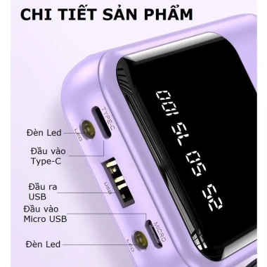 Sạc dự phòng 20.000 mAh siêu mạnh kèm cáp sạc – Giá chỉ 182.000 VND, phù hợp cho điện thoại & máy tính bảng 5