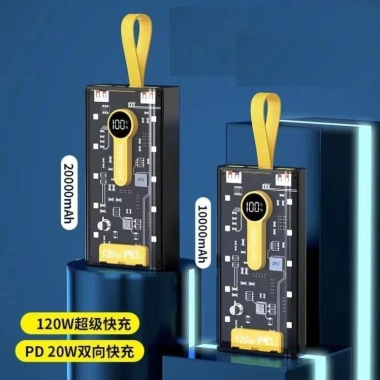 Sạc dự phòng 20.000mAh 120W trong suốt, sạc siêu nhanh kèm dây cho mọi máy - 195.000 VND