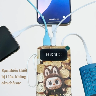 Sạc dự phòng 20.000mAh 20W nhanh, 4 cáp tích hợp, LED hiển dung lượng - Đa thiết bị, 229k 4
