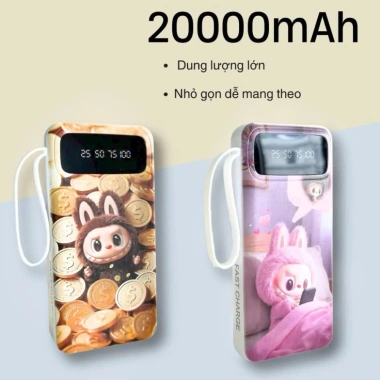 Sạc dự phòng 20.000mAh 20W nhanh, 4 cáp tích hợp, LED hiển dung lượng - Đa thiết bị, 229k 9